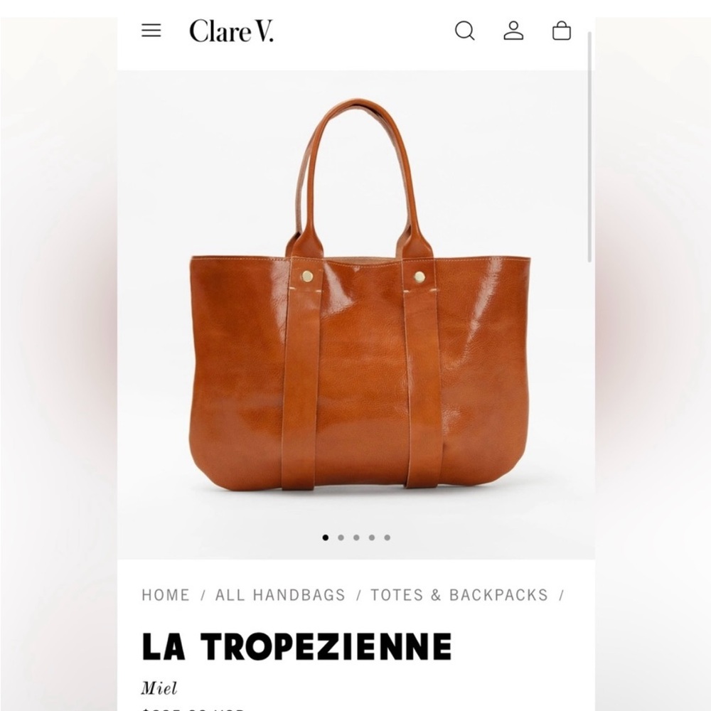✨CLARE V. La Tropezienne Leather Tote Shoulder Bag in Miel Camel Brown